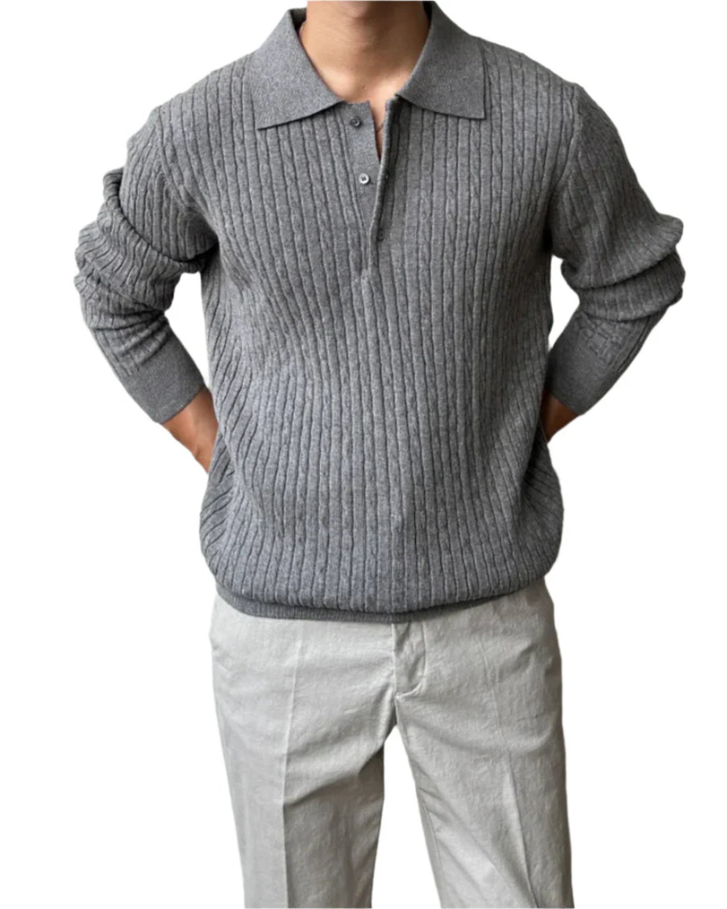 Maglia grigia da uomo a manica lunga e girocollo