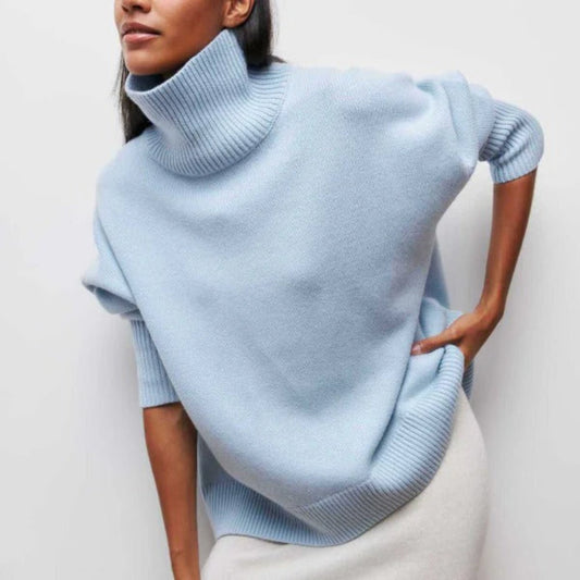 Maglione dolcevita donna blu a maniche lunghe